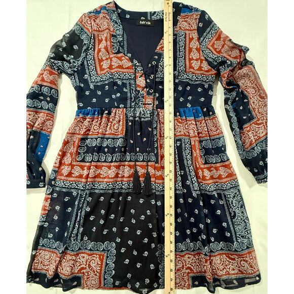 Fab'rik Dress Navy and Rust Baby Doll Lace Up Front Size Large - Picture 5 of 9